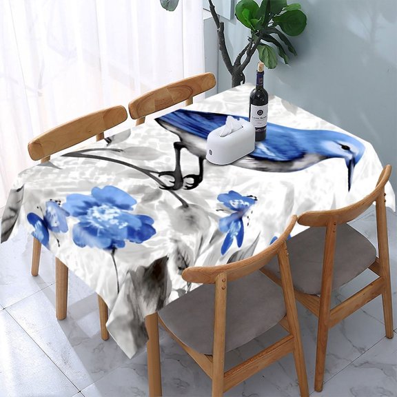 GooTPa Blue Bird Blossom Branch Rectangle Dining Tablecloth, Polyester Tablecloths Rectangle Dining Tablecloth, Ideal for Kitchen Picnic Party