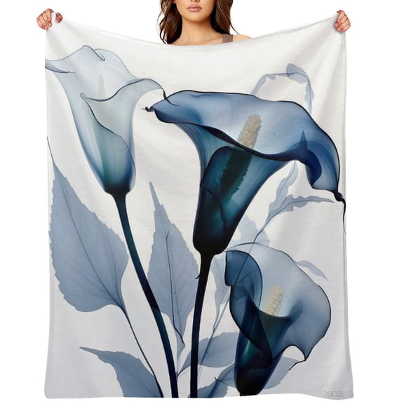GooTPa Blue Calla Lilies Transparent Soft Flannel Throw Blanket, Lightweight Fuzzy Warm Cozy Blanket for Couch Bed Home Travel Decor