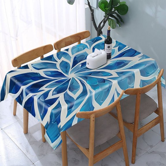 GooTPa Blue Floral Mandala Rectangle Dining Tablecloth, Polyester Tablecloths Rectangle Dining Tablecloth, Ideal for Kitchen Picnic Party
