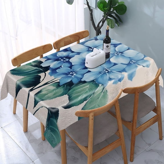 GooTPa Blue Hydrangea Canvas Rectangle Dining Tablecloth, Polyester Tablecloths Rectangle Dining Tablecloth, Ideal for Kitchen Picnic Party