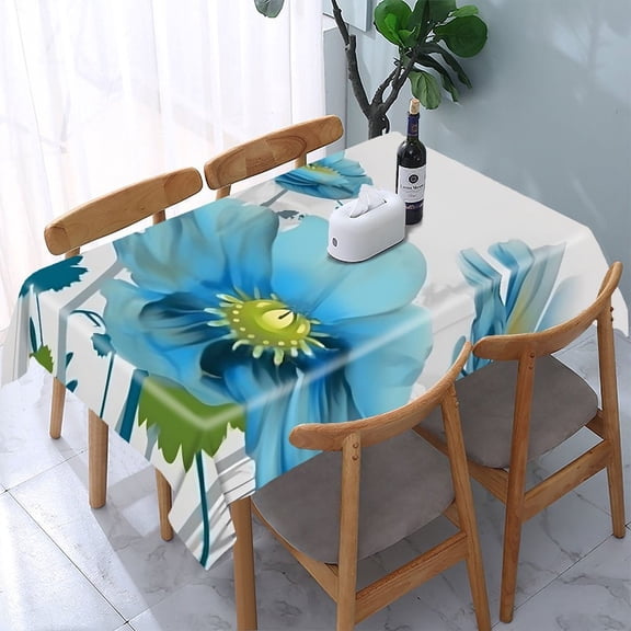 GooTPa Blue Poppies Digital Art Rectangle Dining Tablecloth, Polyester Tablecloths Rectangle Dining Tablecloth, Ideal for Kitchen Picnic Party