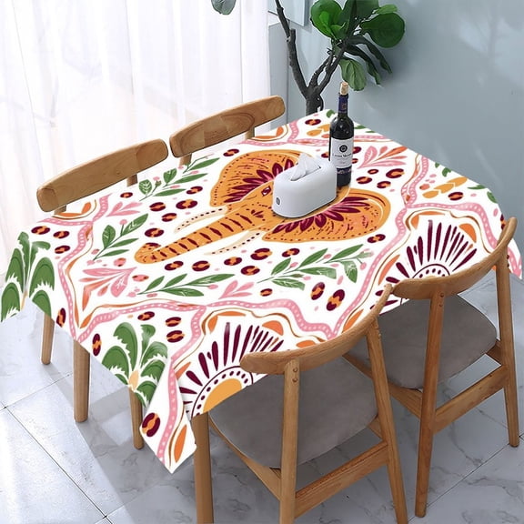 GooTPa Boho Elephant Floral Pattern Rectangle Dining Tablecloth, Polyester Tablecloths Rectangle Dining Tablecloth, Ideal for Kitchen Picnic Party
