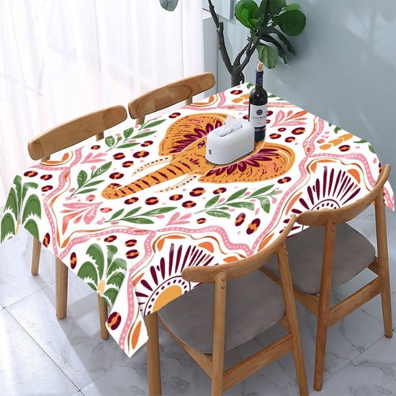 GooTPa Boho Elephant Floral Pattern Rectangle Dining Tablecloth, Polyester Tablecloths Rectangle Dining Tablecloth, Ideal for Kitchen Picnic Party