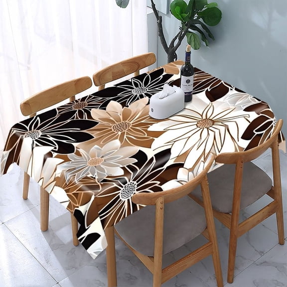 GooTPa Brown Fine Foliage Lace Rectangle Dining Tablecloth, Polyester Tablecloths Rectangle Dining Tablecloth, Ideal for Kitchen Picnic Party