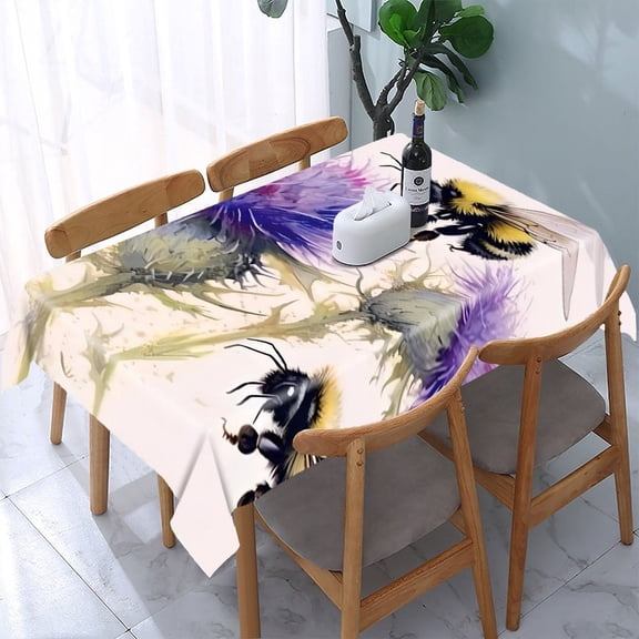 GooTPa Bumblebee Thistle Blossom Pair Rectangle Dining Tablecloth, Polyester Tablecloths Rectangle Dining Tablecloth, Ideal for Kitchen Picnic Party