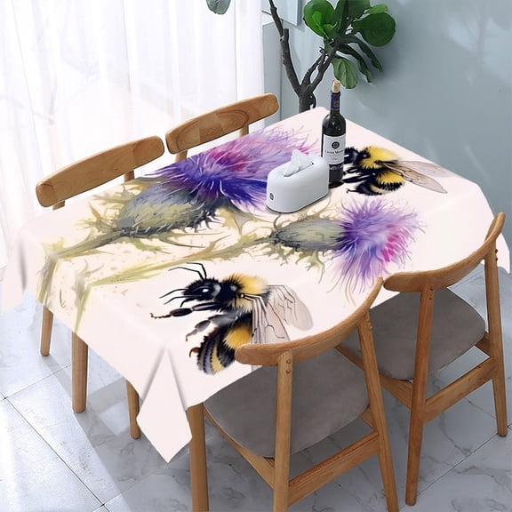 GooTPa Bumblebee Thistle Blossom Pair Rectangle Dining Tablecloth, Polyester Tablecloths Rectangle Dining Tablecloth, Ideal for Kitchen Picnic Party