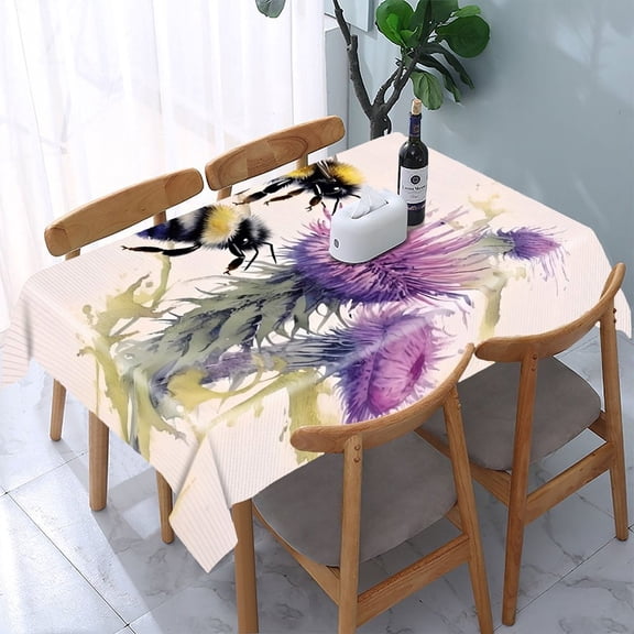 GooTPa Bumblebee Thistle Wood Rectangle Dining Tablecloth, Polyester Tablecloths Rectangle Dining Tablecloth, Ideal for Kitchen Picnic Party