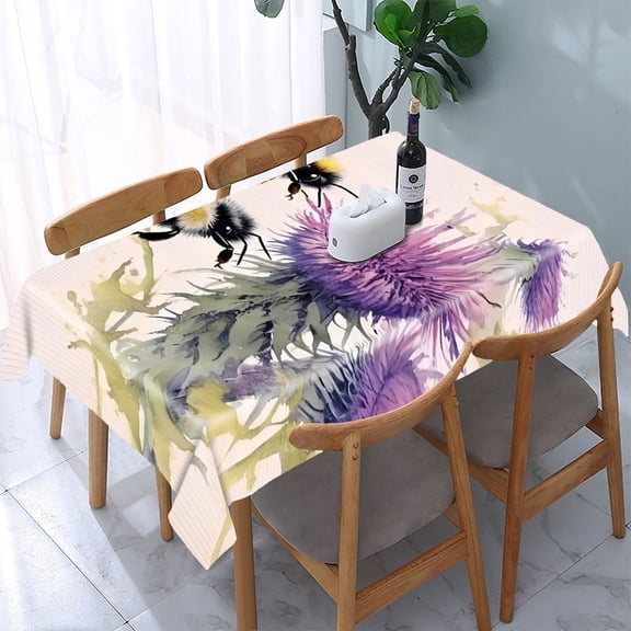 GooTPa Bumblebee Thistle Wood Rectangle Dining Tablecloth, Polyester Tablecloths Rectangle Dining Tablecloth, Ideal for Kitchen Picnic Party