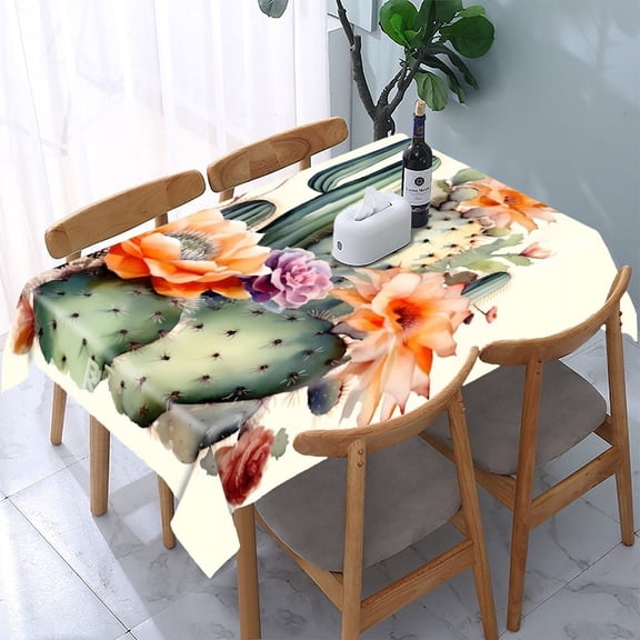 GooTPa Cactus Blooms Watercolor Art Rectangle Dining Tablecloth, Polyester Tablecloths Rectangle Dining Tablecloth, Ideal for Kitchen Picnic Party