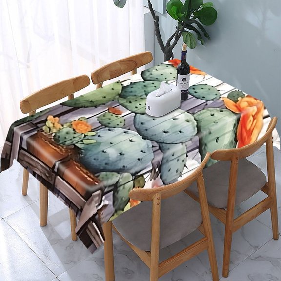 GooTPa Cactus Flowers Wooden Fence Rectangle Dining Tablecloth, Polyester Tablecloths Rectangle Dining Tablecloth, Ideal for Kitchen Picnic Party