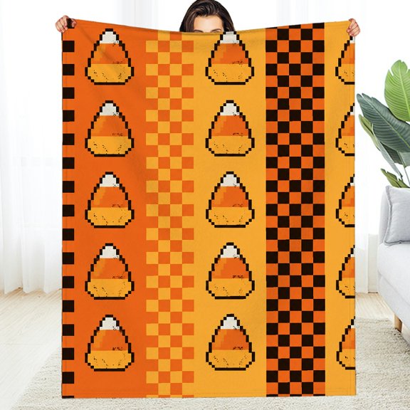 GooTPa Candy Corn Pixel Stripe Pattern  Fuzzy Bedding for the Couch, Allergy Cozy  All-Season Blanket , Soft Throw for Couch, Travel, Camping