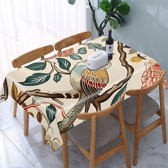 GooTPa Chinoiserie Bird Flower Branch Rectangle Dining Tablecloth, Polyester Tablecloths Rectangle Dining Tablecloth, Ideal for Kitchen Picnic Party