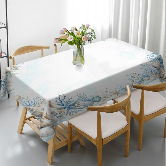 GooTPa Coastal Seashell Border Rectangle Tablecloth, Polyester Tablecloths - 2D Flat Printing Rectangle Tablecloth, Ideal for Kitchen Picnic Party