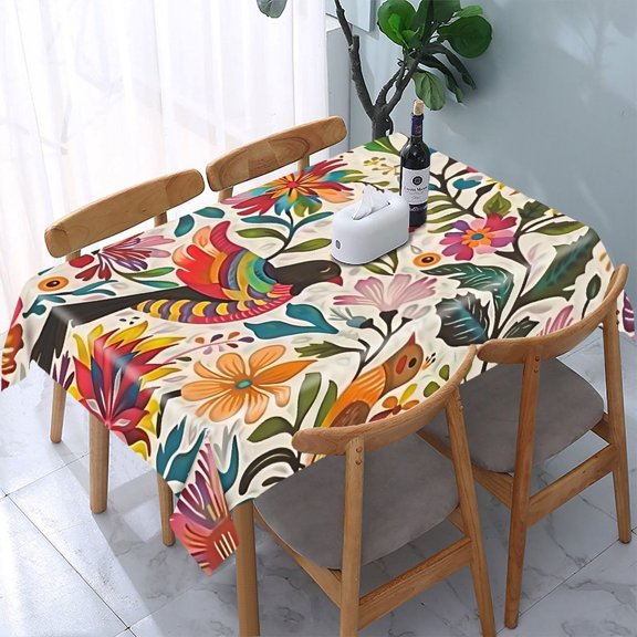 GooTPa Colorful Floral Bird Rectangle Dining Tablecloth, Polyester Tablecloths Rectangle Dining Tablecloth, Ideal for Kitchen Picnic Party