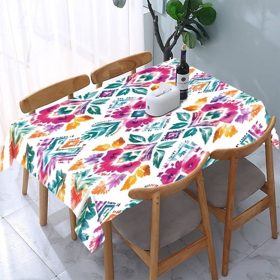 GooTPa Colorful Ikat Diamond Floral Pattern Rectangle Dining Tablecloth, Polyester Tablecloths Rectangle Dining Tablecloth, Ideal for Kitchen Picnic Party