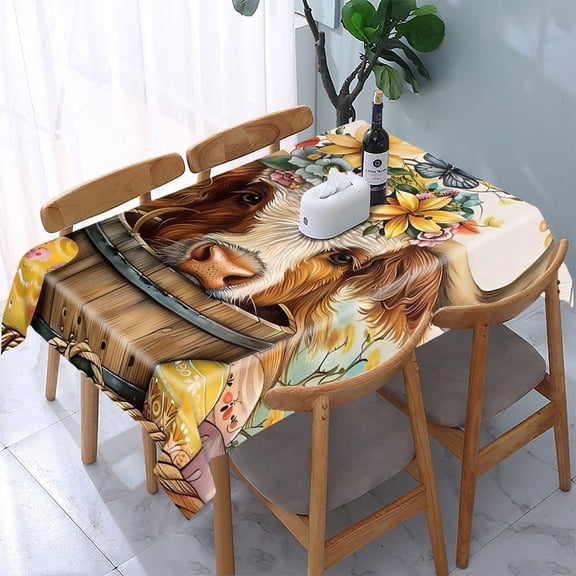 GooTPa Cow Floral Basket Easter Rectangle Dining Tablecloth, Polyester Tablecloths Rectangle Dining Tablecloth, Ideal for Kitchen Picnic Party