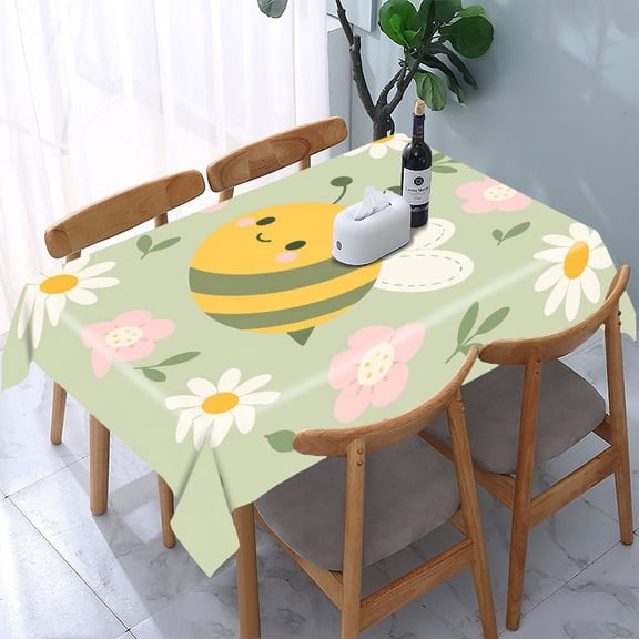 GooTPa Cute Bee With Daisy Flowers Rectangle Dining Tablecloth, Polyester Tablecloths Rectangle Dining Tablecloth, Ideal for Kitchen Picnic Party