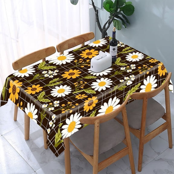 GooTPa Daisy Grid Pattern Rectangle Dining Tablecloth, Polyester Tablecloths Rectangle Dining Tablecloth, Ideal for Kitchen Picnic Party