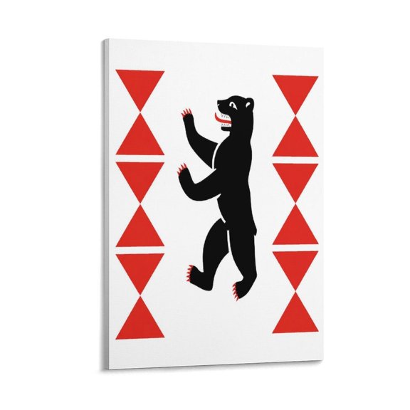 GooTPa Dancing Bear Red Triangles Canvas Wall Art Framed Painting, Modern Home Decor Print for Living Room Bedroom Office Wall Decoration