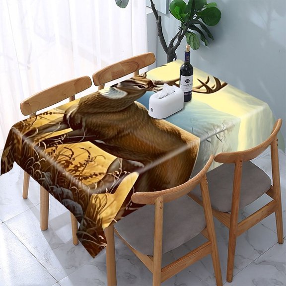 GooTPa Deer Autumn Grass Antlers Rectangle Dining Tablecloth, Polyester Tablecloths Rectangle Dining Tablecloth, Ideal for Kitchen Picnic Party