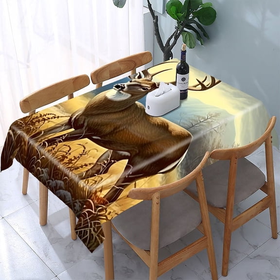 GooTPa Deer Autumn Grass Antlers Rectangle Dining Tablecloth, Polyester Tablecloths Rectangle Dining Tablecloth, Ideal for Kitchen Picnic Party