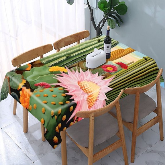 GooTPa Desert Cactus Bloom Sky Rectangle Dining Tablecloth, Polyester Tablecloths Rectangle Dining Tablecloth, Ideal for Kitchen Picnic Party