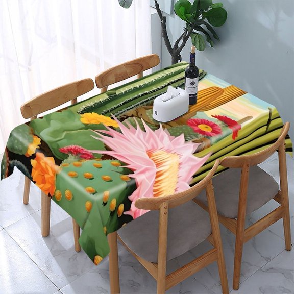 GooTPa Desert Cactus Bloom Sky Rectangle Dining Tablecloth, Polyester Tablecloths Rectangle Dining Tablecloth, Ideal for Kitchen Picnic Party