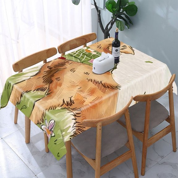 GooTPa Dog Butterfly Flowers Grass Rectangle Dining Tablecloth, Polyester Tablecloths Rectangle Dining Tablecloth, Ideal for Kitchen Picnic Party