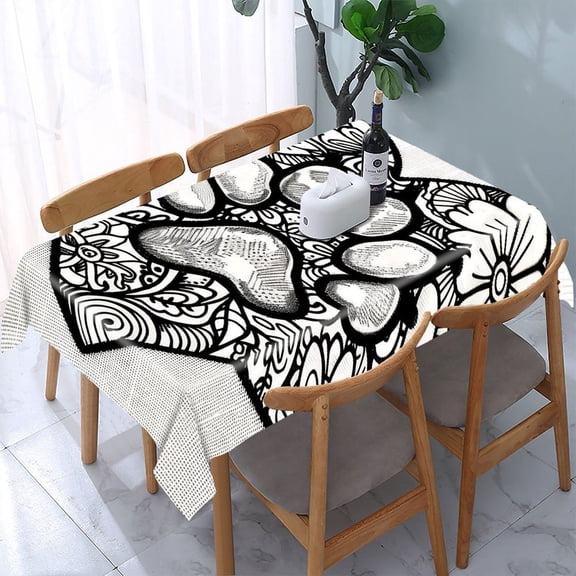 GooTPa Dog Paw Heart Mandala Rectangle Dining Tablecloth, Polyester Tablecloths Rectangle Dining Tablecloth, Ideal for Kitchen Picnic Party
