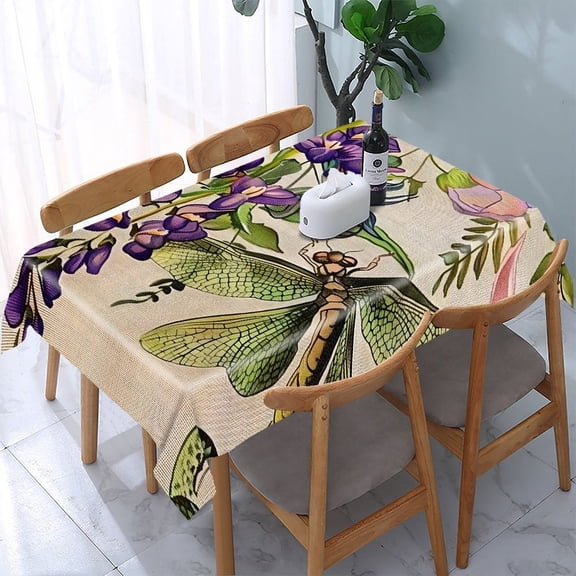 GooTPa Dragon Iris Dragonfly Floral Rectangle Dining Tablecloth, Polyester Tablecloths Rectangle Dining Tablecloth, Ideal for Kitchen Picnic Party