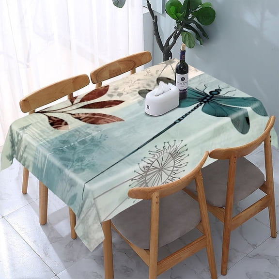 GooTPa Dragonfly Flower Leaves Teal Rectangle Dining Tablecloth, Polyester Tablecloths Rectangle Dining Tablecloth, Ideal for Kitchen Picnic Party