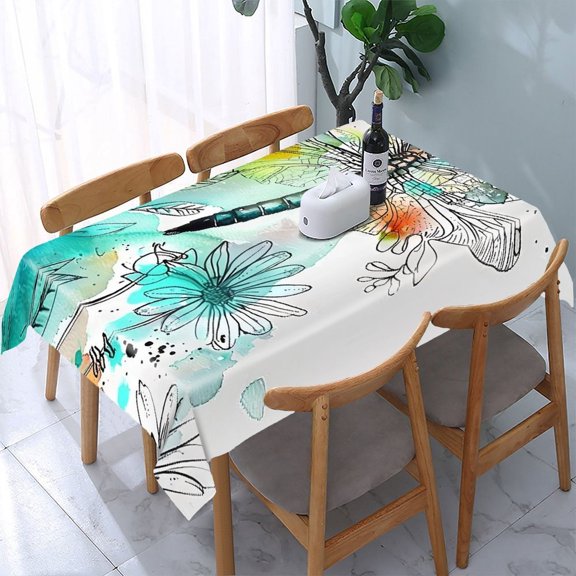 GooTPa Dragonfly Flower Rainbow Lines Rectangle Dining Tablecloth, Polyester Tablecloths Rectangle Dining Tablecloth, Ideal for Kitchen Picnic Party