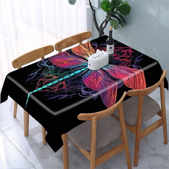 GooTPa Dragonfly Leaves Flowers Neon Rectangle Dining Tablecloth, Polyester Tablecloths Rectangle Dining Tablecloth, Ideal for Kitchen Picnic Party
