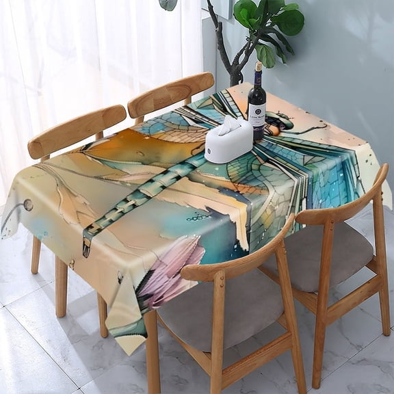 GooTPa Dragonfly Mosaic Watercolor Flowers Rectangle Dining Tablecloth, Polyester Tablecloths Rectangle Dining Tablecloth, Ideal for Kitchen Picnic Party