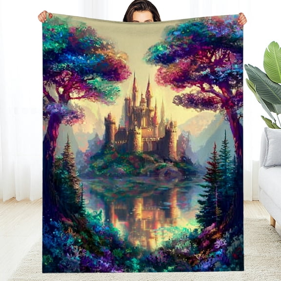 GooTPa Dream World Castle Forest Flannel Blanket, Durable Soft and Warm Flannel Blanket for Bed Sofa Travel and Camping Multi-purpose Gift for Family and Friends - 30*40in
