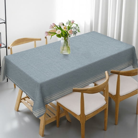 GooTPa Dusty Blue Stripe Border Rectangle Tablecloth, Kitchen Accessories - Holiday-Themed Design Rectangle Tablecloth, Ideal for Kitchen Picnic Party