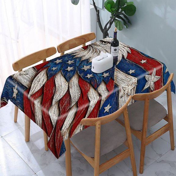 GooTPa Eagle Head Carved Wooden Flag Rectangle Dining Tablecloth, Polyester Tablecloths Rectangle Dining Tablecloth, Ideal for Kitchen Picnic Party