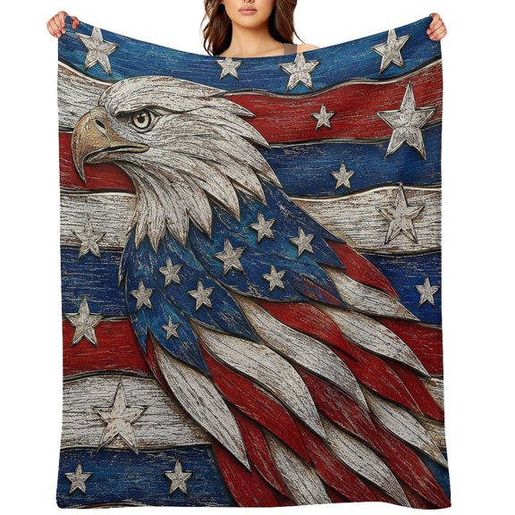 GooTPa Eagle Head Carved Wooden Flag Soft Flannel Throw Blanket, Lightweight Fuzzy Warm Cozy Blanket for Couch Bed Home Travel Decor
