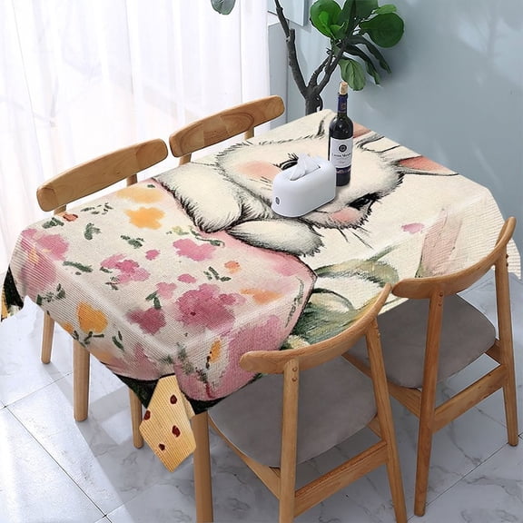 GooTPa Easter Bunny Egg Tulips Rectangle Dining Tablecloth, Polyester Tablecloths Rectangle Dining Tablecloth, Ideal for Kitchen Picnic Party