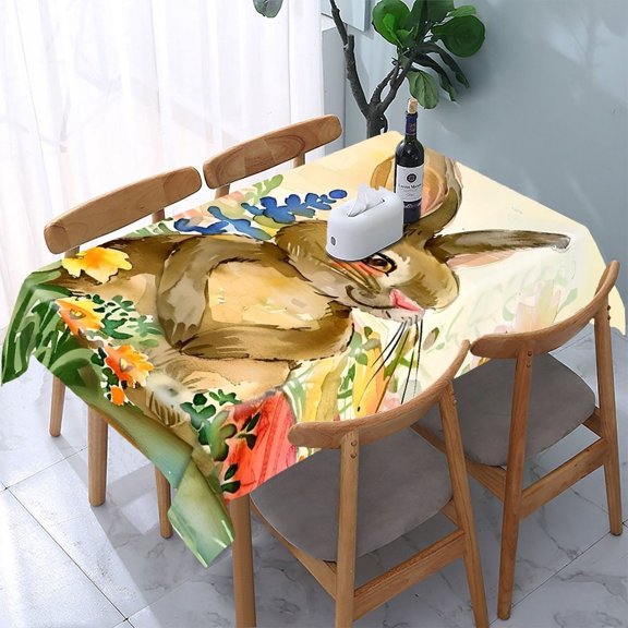 GooTPa Easter Bunny Eggs Wildflowers Rectangle Dining Tablecloth, Polyester Tablecloths Rectangle Dining Tablecloth, Ideal for Kitchen Picnic Party