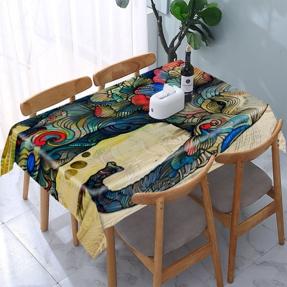 GooTPa Elephant Flower Bird Art Rectangle Dining Tablecloth, Polyester Tablecloths Rectangle Dining Tablecloth, Ideal for Kitchen Picnic Party