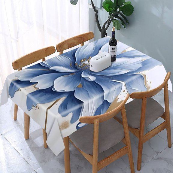 GooTPa Fall Decor Blue Flowers Rectangle Dining Tablecloth, Polyester Tablecloths Rectangle Dining Tablecloth, Ideal for Kitchen Picnic Party