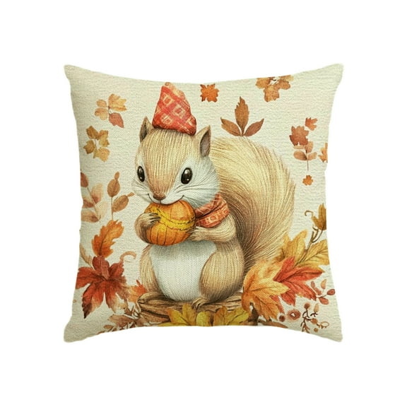 GooTPa Fall Thanksgiving Pillow Covers, Squirrel Throw Pillow Case Decoration, Linen Cushion Covers for Couch Sofa Bedroom Living Room Easter Day Home Decor - 24x24in