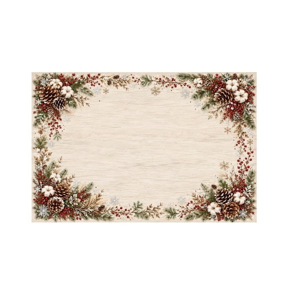 GooTPa Farmhouse Pine Cone Winter Wood Linen Placemats 30x45cm Straight Edge Stain Resistant Washable Non-Slip Table Mats Table for Kitchen Dining Room Home
