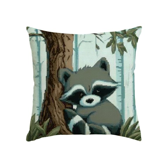 GooTPa Forest Animal Pillow Covers, Cute Raccoon Throw Pillow Case Decoration, Linen Cushion Covers for Couch Sofa Bedroom Living Room Holiday Home Decor - 18x18in