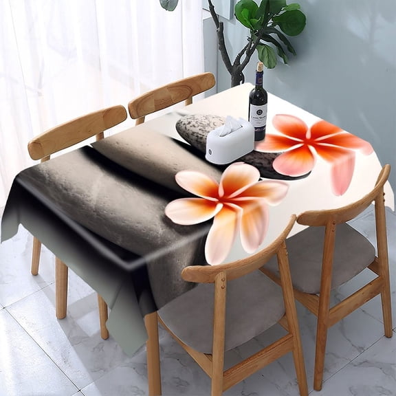 GooTPa Frangipani Spa Stones Rectangle Dining Tablecloth, Polyester Tablecloths Rectangle Dining Tablecloth, Ideal for Kitchen Picnic Party