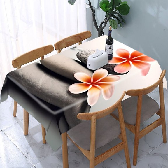 GooTPa Frangipani Spa Stones Rectangle Dining Tablecloth, Polyester Tablecloths Rectangle Dining Tablecloth, Ideal for Kitchen Picnic Party