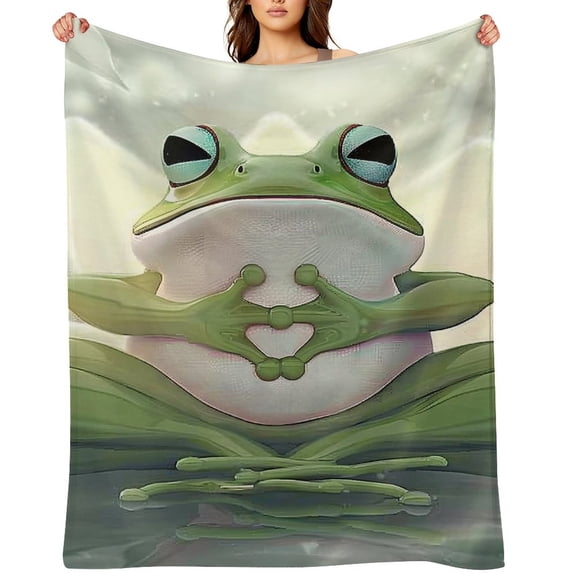 GooTPa Frog Lotus Tranquility Soft Flannel Throw Blanket, Lightweight Fuzzy Warm Cozy Blanket for Couch Bed Home Travel Decor