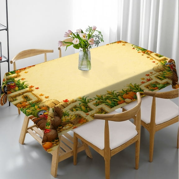 GooTPa Fun Turkey Corn Maze Harvest Rectangle Tablecloth, Machine-Made - Holiday-Themed Design Rectangle Tablecloth, Ideal for Kitchen Picnic Party