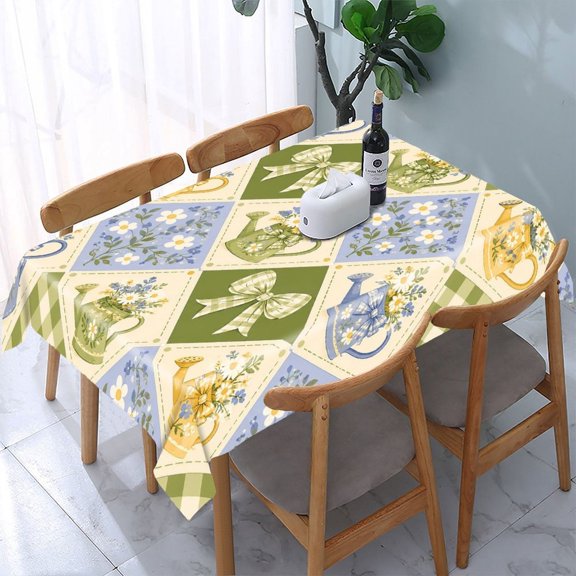 GooTPa Garden Watering Can Patchwork Rectangle Dining Tablecloth, Polyester Tablecloths Rectangle Dining Tablecloth, Ideal for Kitchen Picnic Party